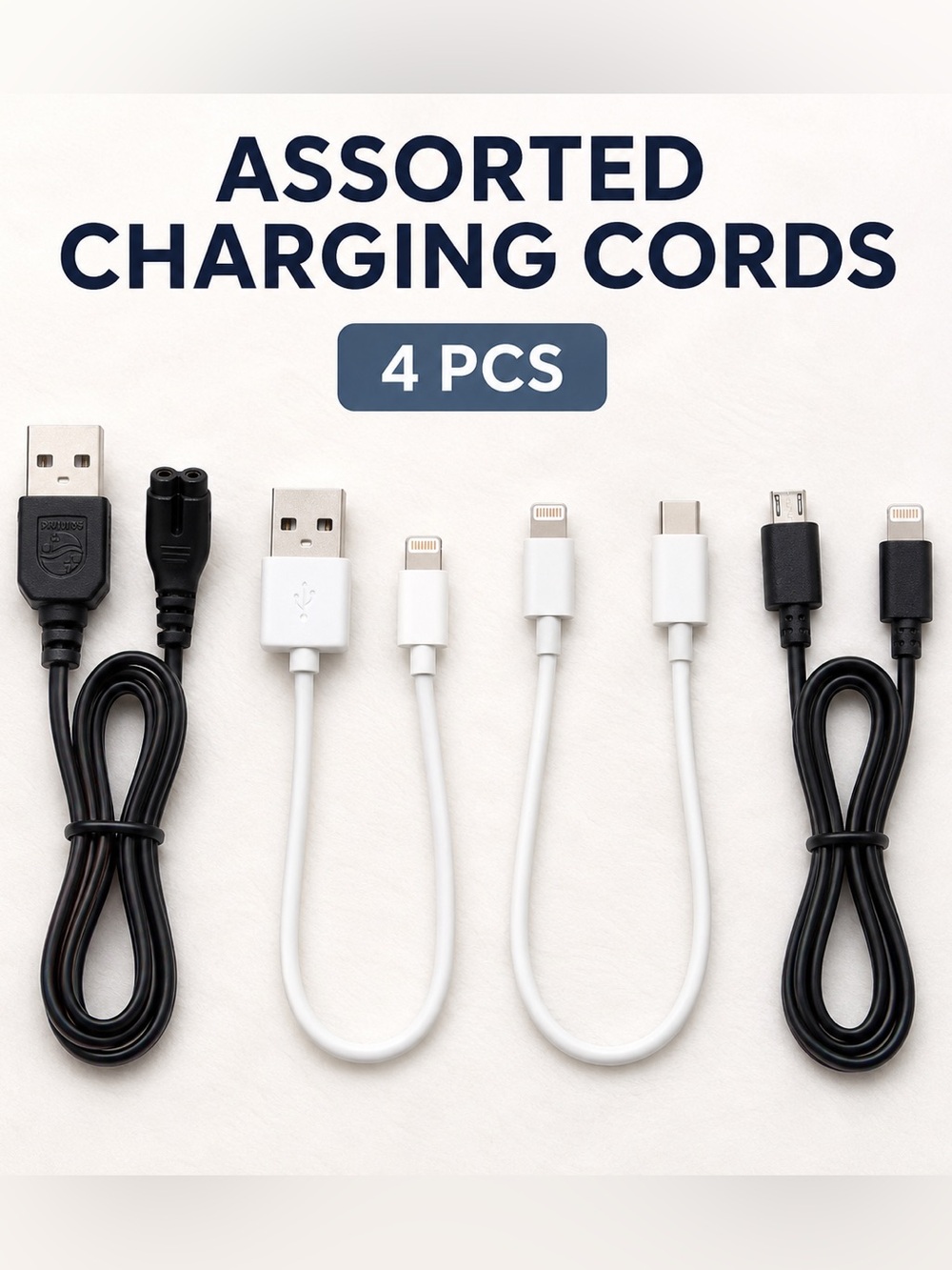 Assorted Charging Cords - Black & White (4 pcs)